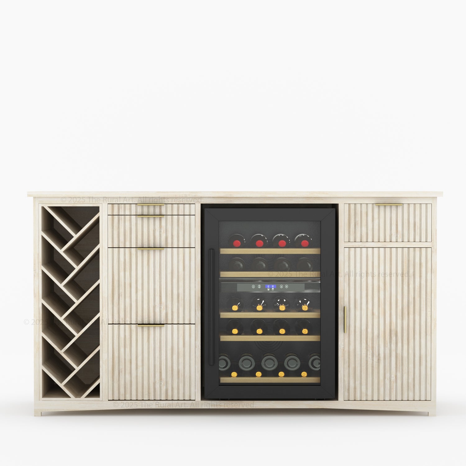 Florida Modern Fluted Wine Bar Cabinet with Mini Fridge Space
