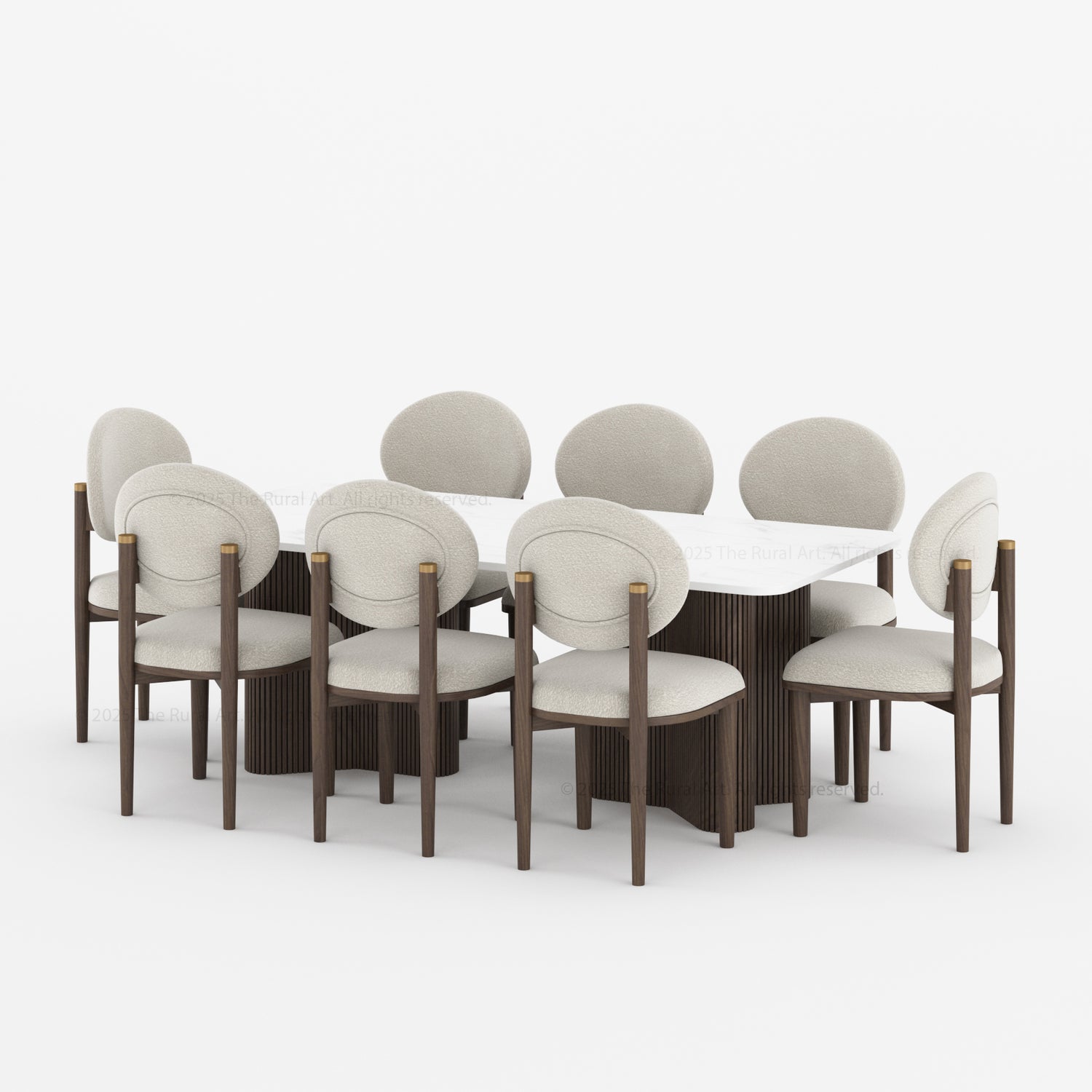 Valdez Fluted Dining Table &amp; Upholstered Chair Set