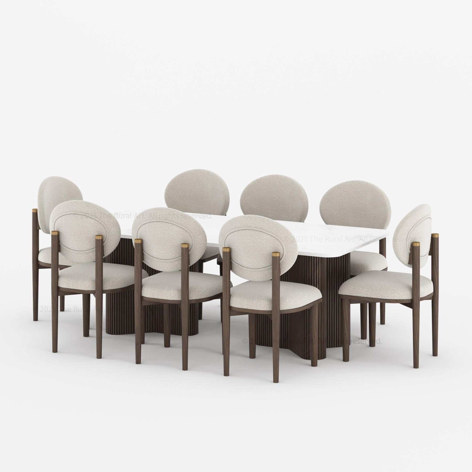 Valdez Fluted Dining Table &amp; Upholstered Chair Set