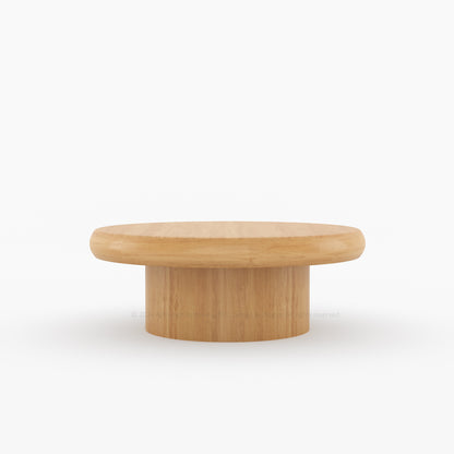 Cranford Teak Wood Round Coffee Table with Drum Base