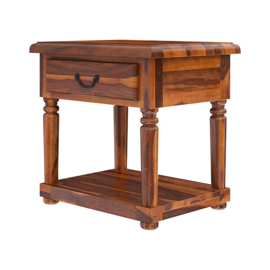 Isleton Rustic Solid Wood 1 Drawer 2 Tier End Table