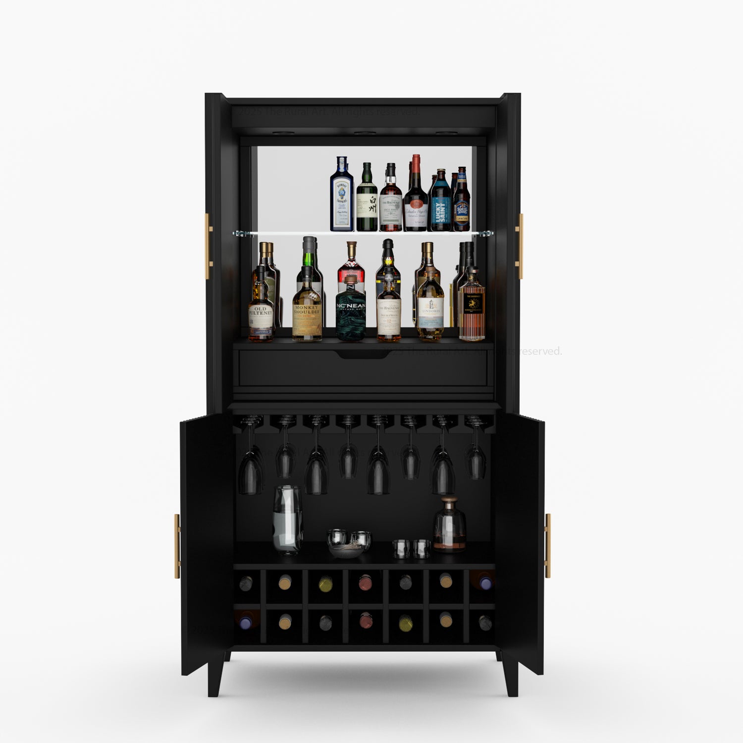 Monarch Solid Wood Wine Bar Cabinet &amp; Counter Set with Glass-Back Display