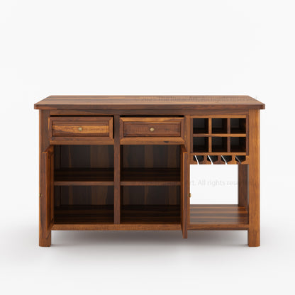 Trenton Solid Wood Kitchen Island – Drop Leaf Countertop &amp; Wine Storage