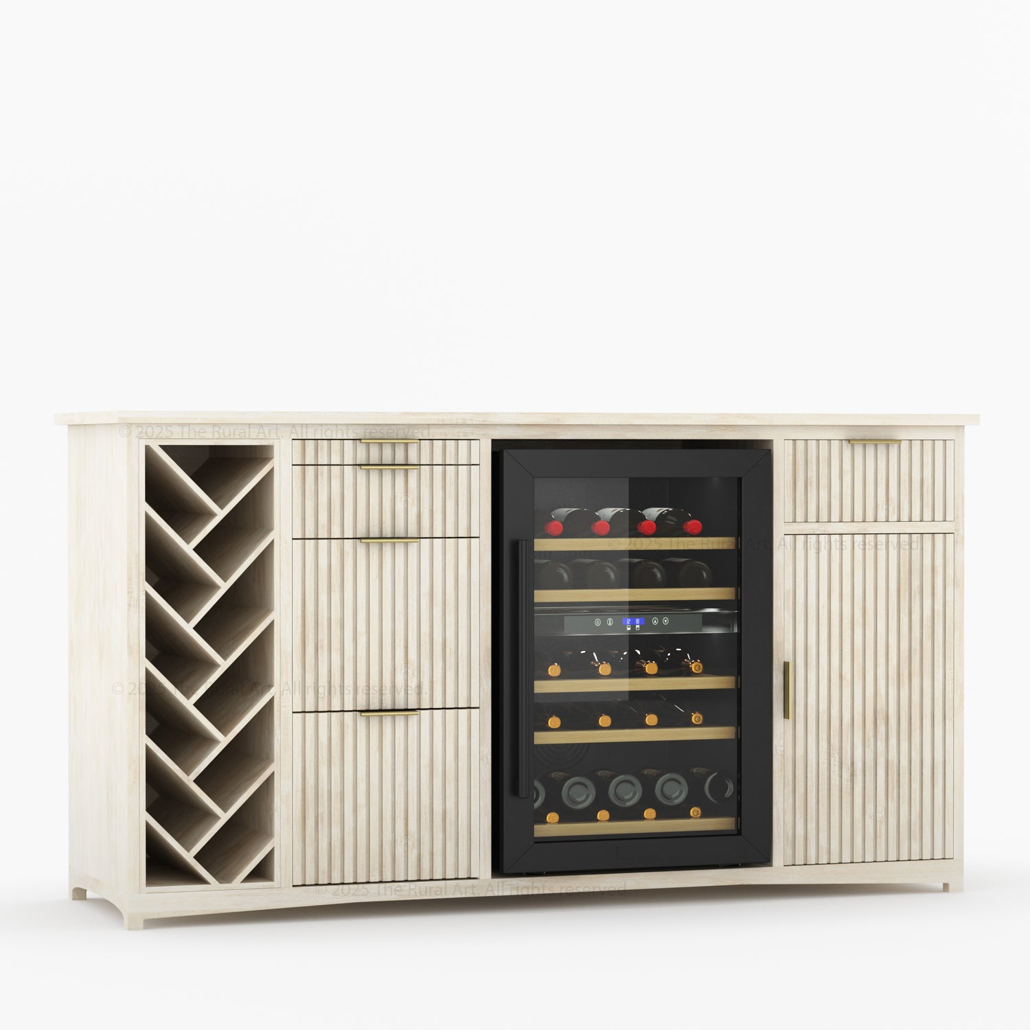 Florida Modern Fluted Wine Bar Cabinet with Mini Fridge Space