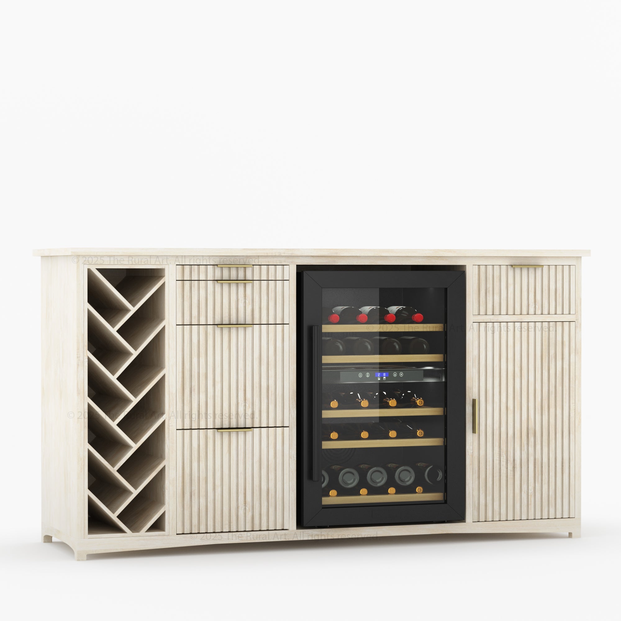 Florida Modern Fluted Wine Bar Cabinet with Mini Fridge Space