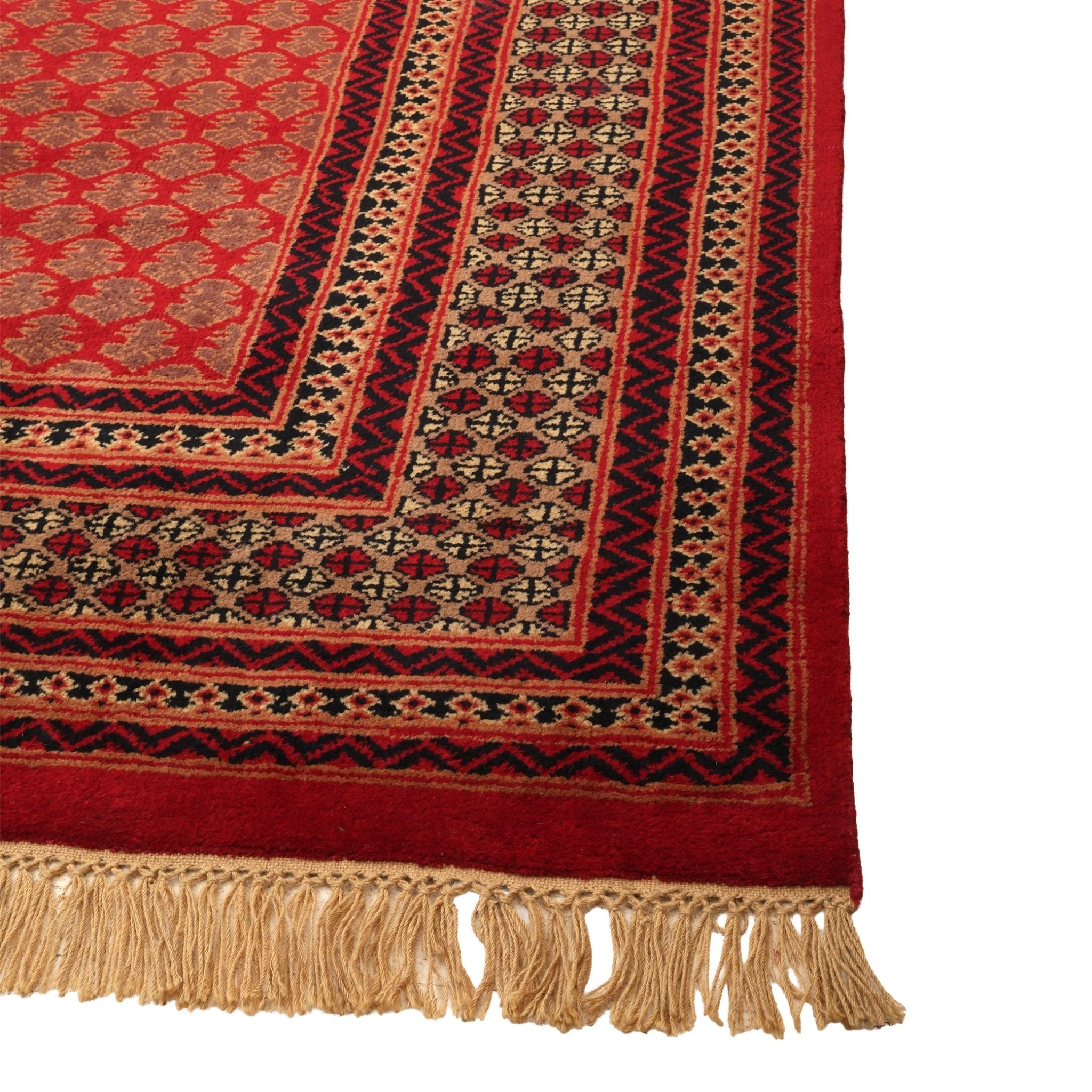 Santa Fe Hand-Knotted Wool Tribal Rug in Ribbon Red Color