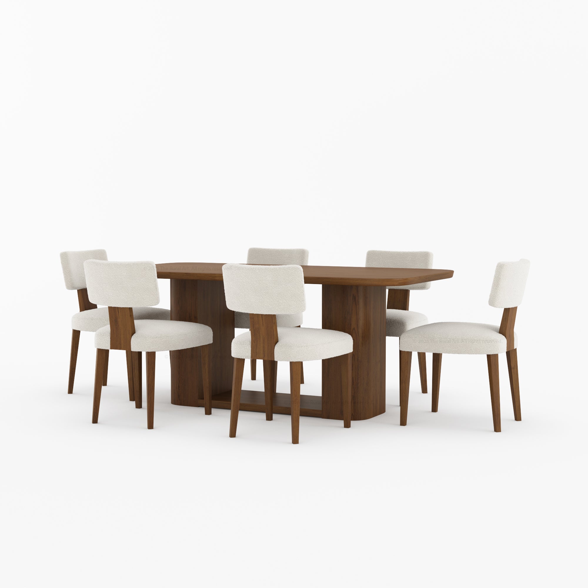 Selma Modern Solid Wood Dining Table Set with Boucle Upholstered Chairs