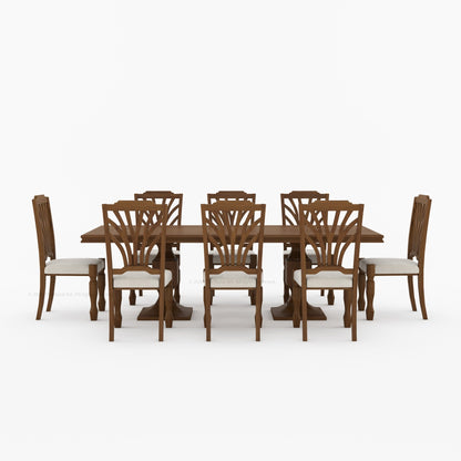 Carlsbad Solid Wood Double Pedestal Dining Table Set with Upholstered Sunburst Chairs