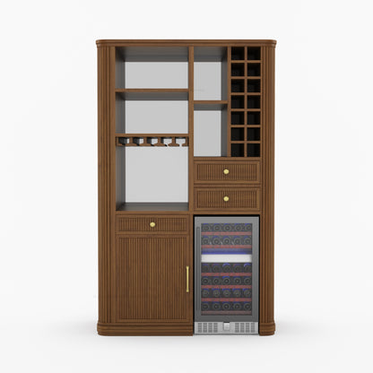 Durham Tall Wine Bar Cabinet with Built-In Wine Rack &amp; Refrigerator Space