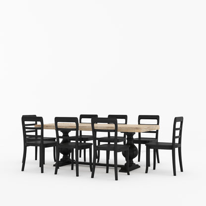 Manhattan Dual-Tone Solid Wood Pedestal Dining Table &amp; Chair Set