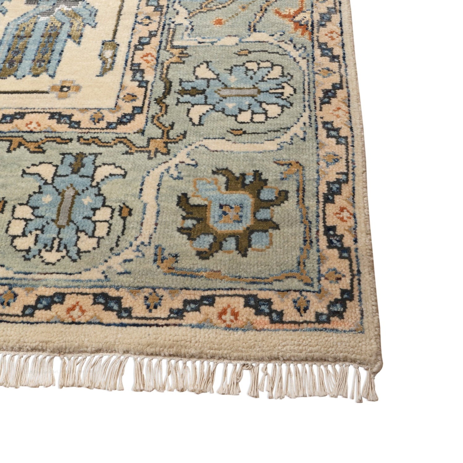 Sintra Vintage Oushak Hand-Knotted Wool Rug - Cream &amp; Blue