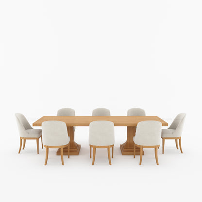 Medina Dining Table Set for 4, 6, 8 and 10 | Solid Wood Pedestal Table &amp; Upholstered Chairs