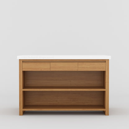 Dothan Solid Wood Kitchen Island with Quartz Top &amp; Seating