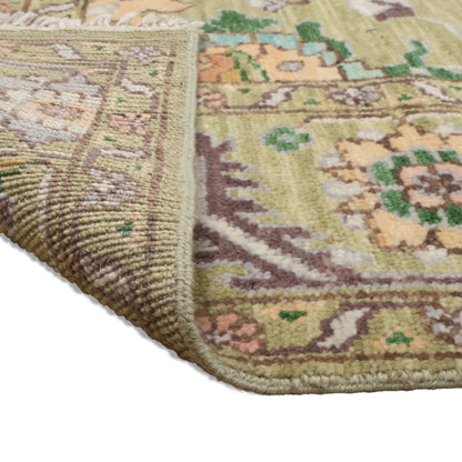 Dilkush Hand-Knotted Wool Oushak Rug in Sage Green &amp; Soft Yellow
