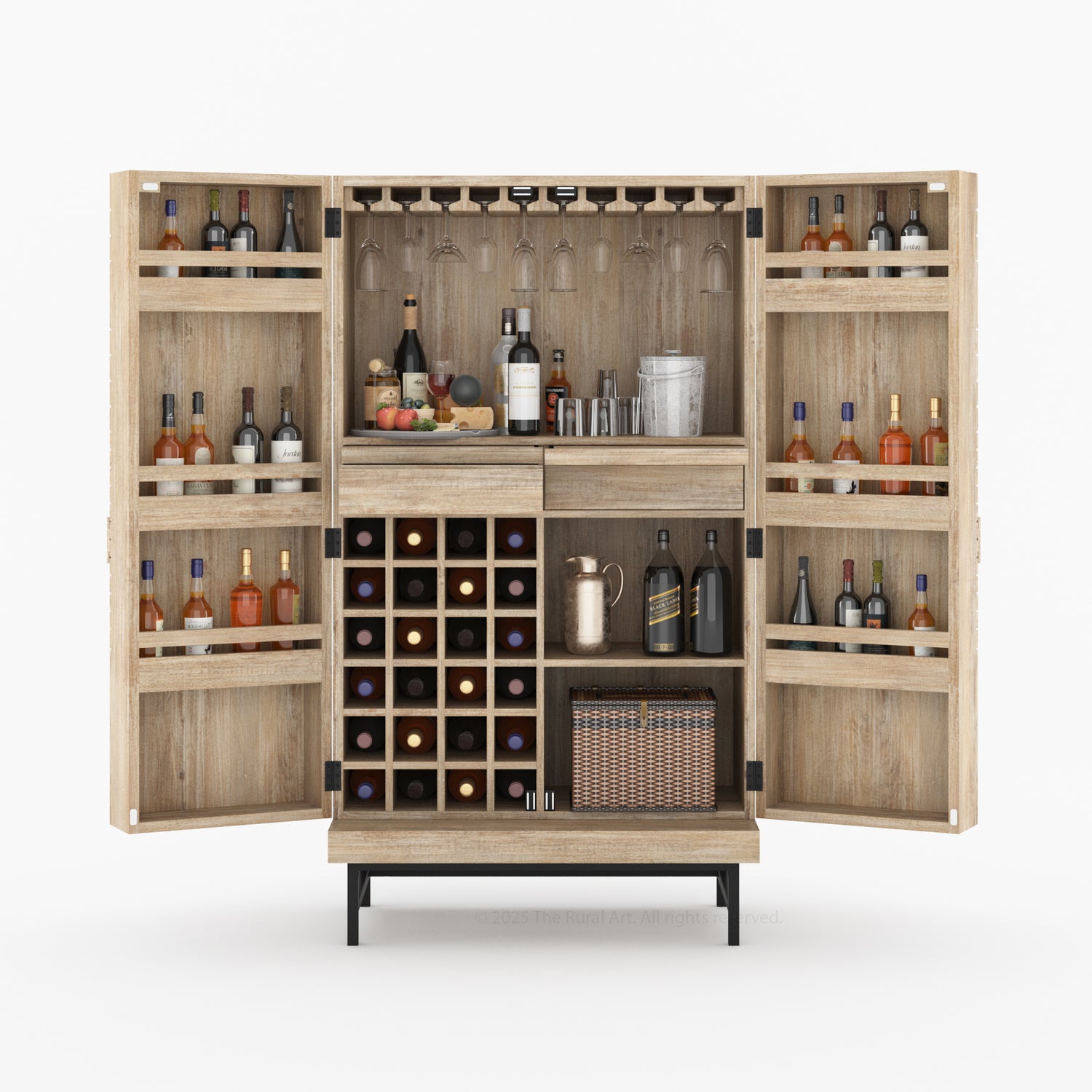 Charleston Rustic Modern Tall Bar Cabinet With Wine Storage