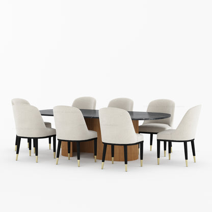 Connersville Modern Stone Top Dining Table Set with Sculptural Fluted Base &amp; Upholstered Chairs