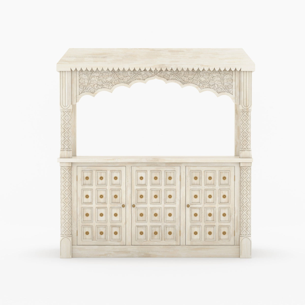 Monterey Hand-Carved Solid Wood Wine Bar Sideboard Cabinet