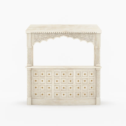 Monterey Hand-Carved Canopy Wine Bar Counter with Wine Fridge Space &amp; Bottle Storage