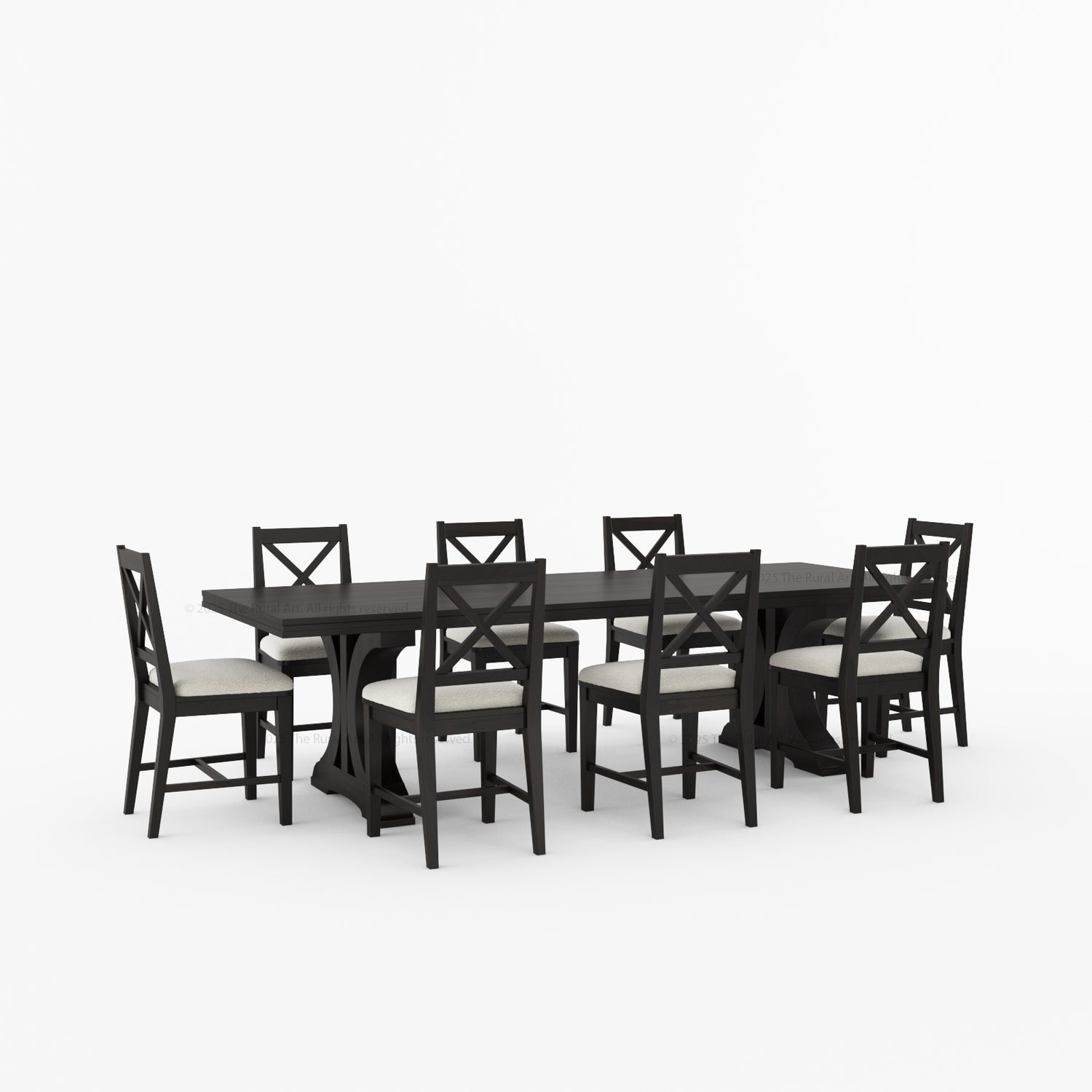 Black Dining Table and Chair Set with Curved Pedestal Legs For 8 People