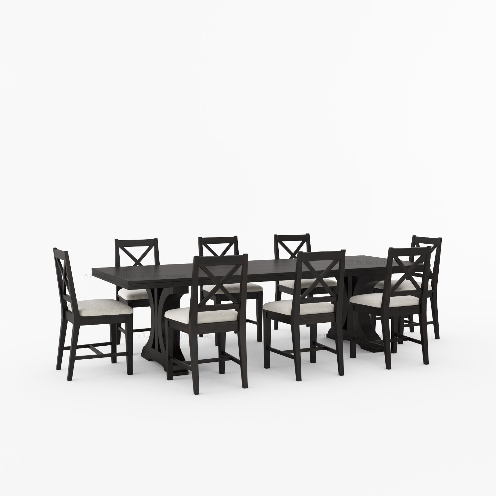 Black Dining Table and Chair Set with Curved Pedestal Legs For 8 People