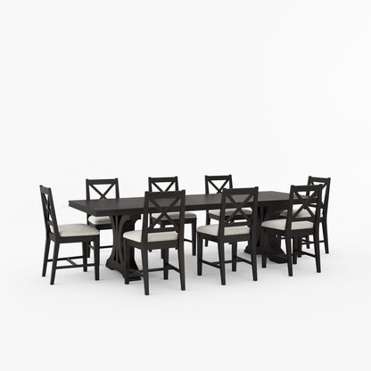 Black Dining Table and Chair Set with Curved Pedestal Legs For 8 People