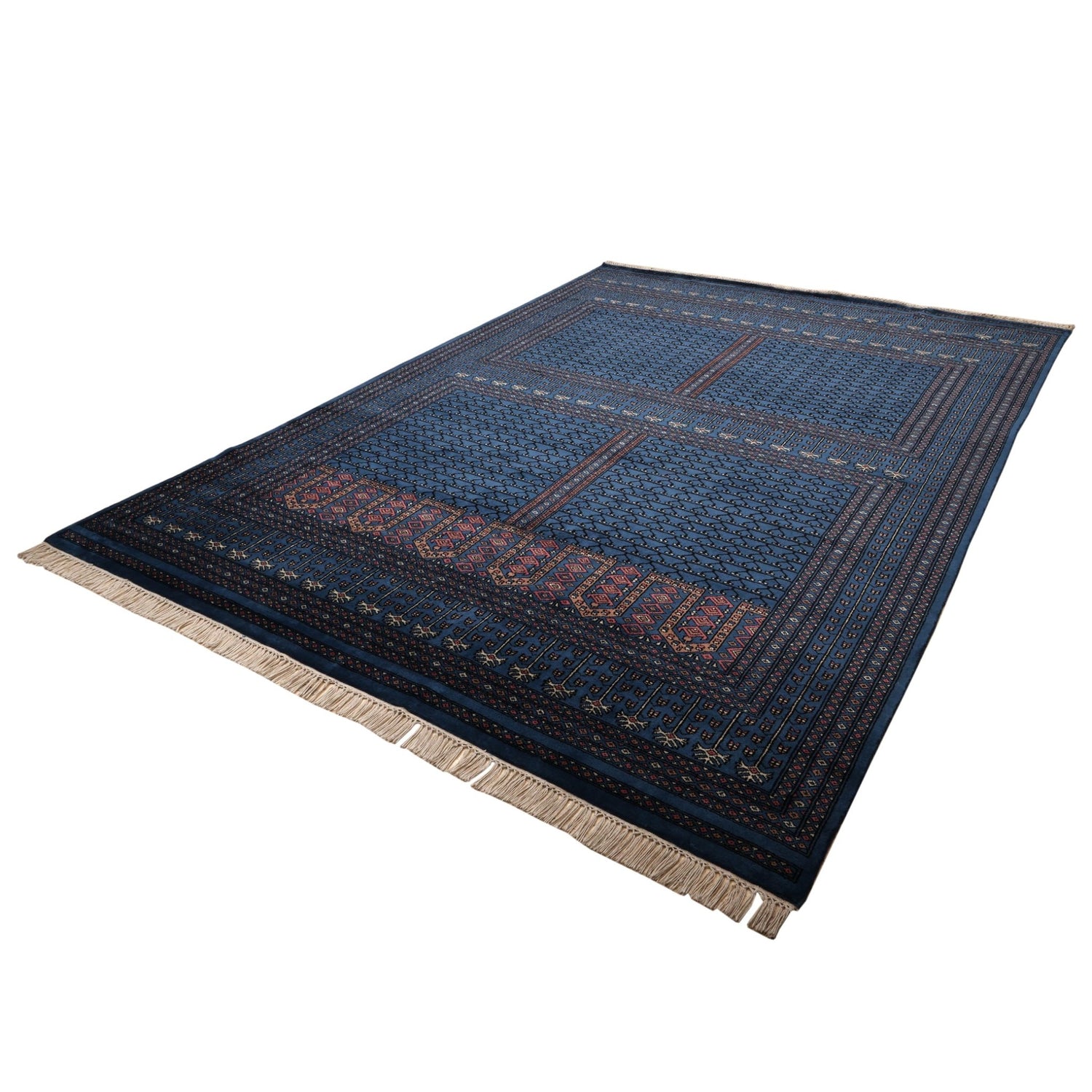 Savannah Prussian Blue Hand-Knotted Wool Rug Traditional Artisan Carpet
