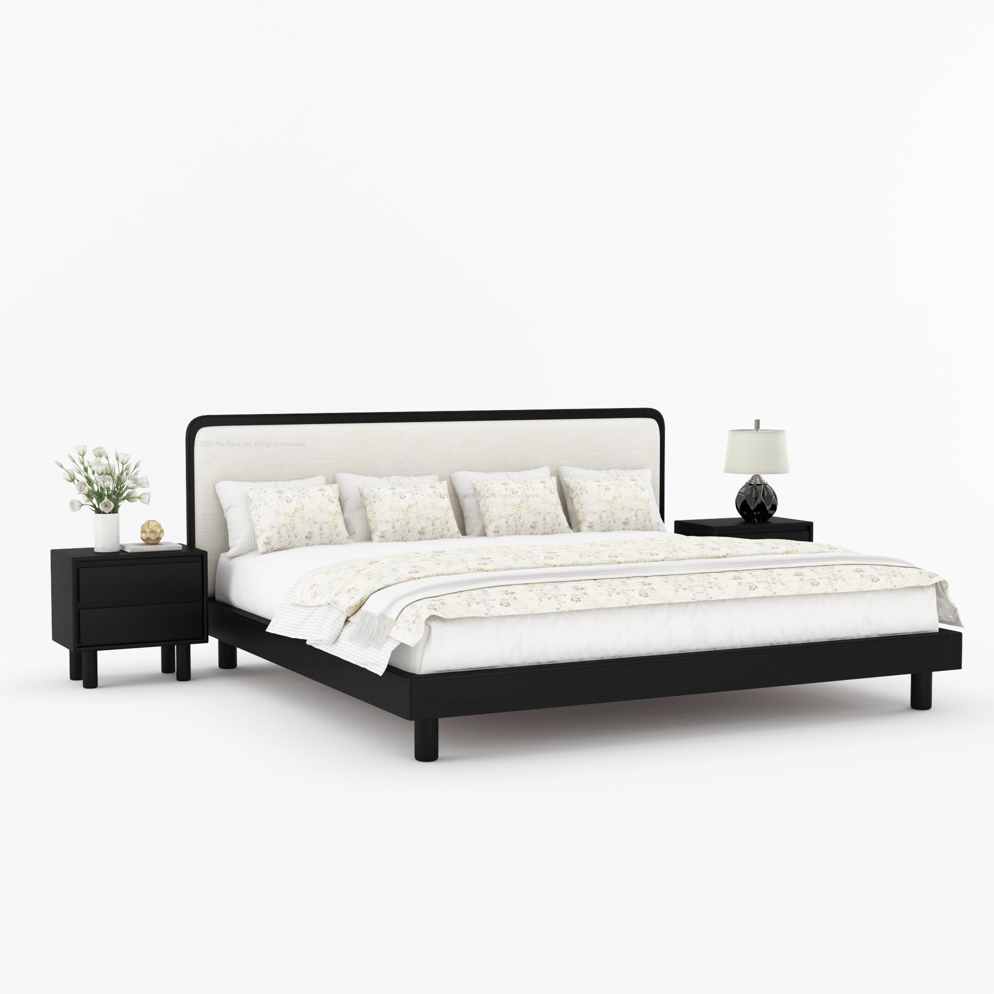 Carmel Platform Bed Frame With Upholstered Headboard Solid Wood