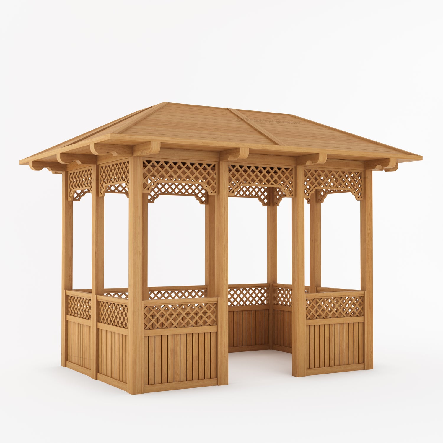 Saratoga Teak Wood Outdoor Garden Gazebo with Decorative Lattice Panels