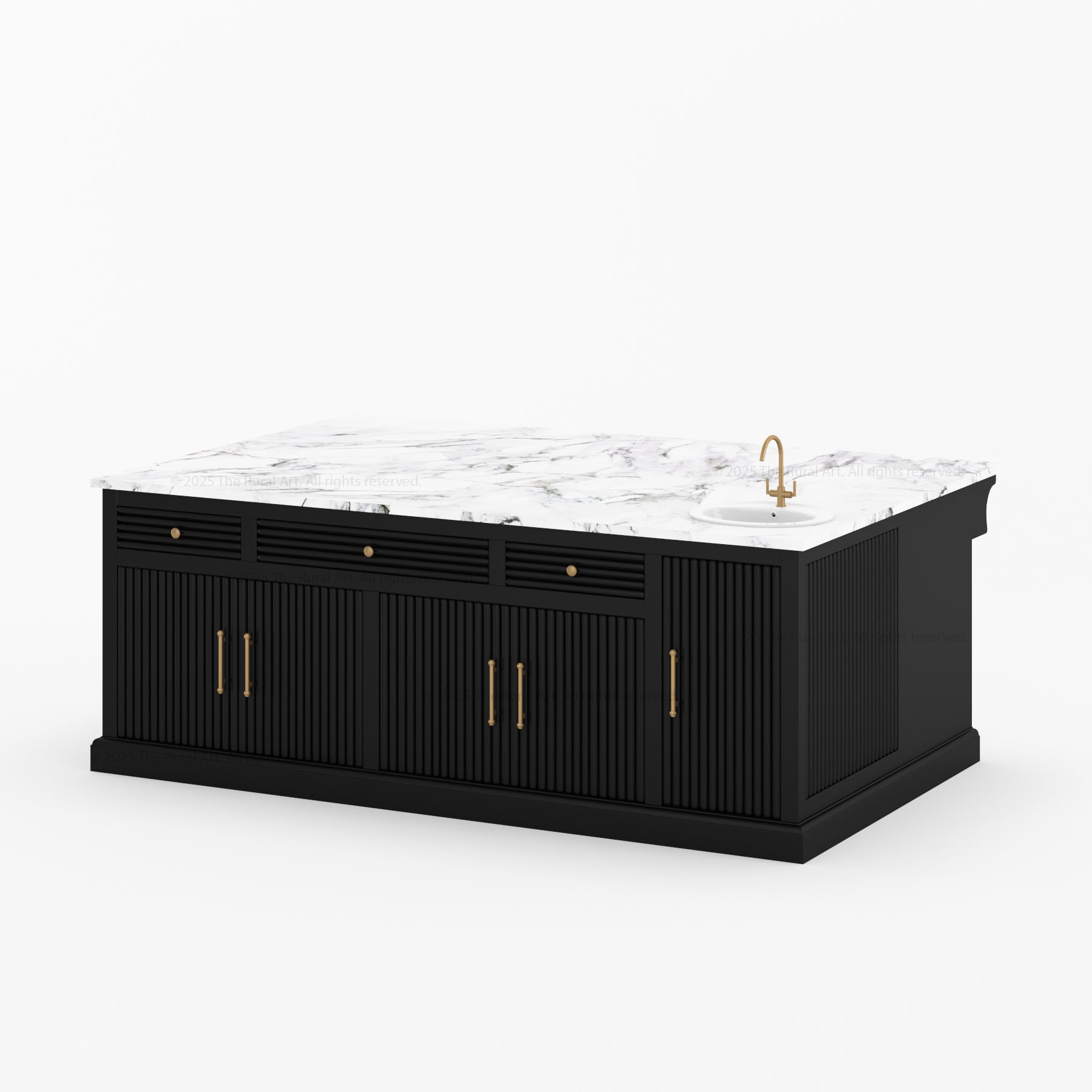 Sonoma Fluted Kitchen Island with Sink &amp; Quartz Top