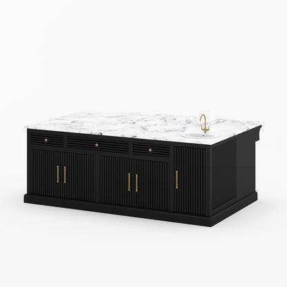 Sonoma Fluted Kitchen Island with Sink &amp; Quartz Top