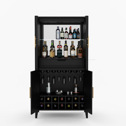Monarch Tall Bar Cabinet in Solid Wood with Glass-Back Display