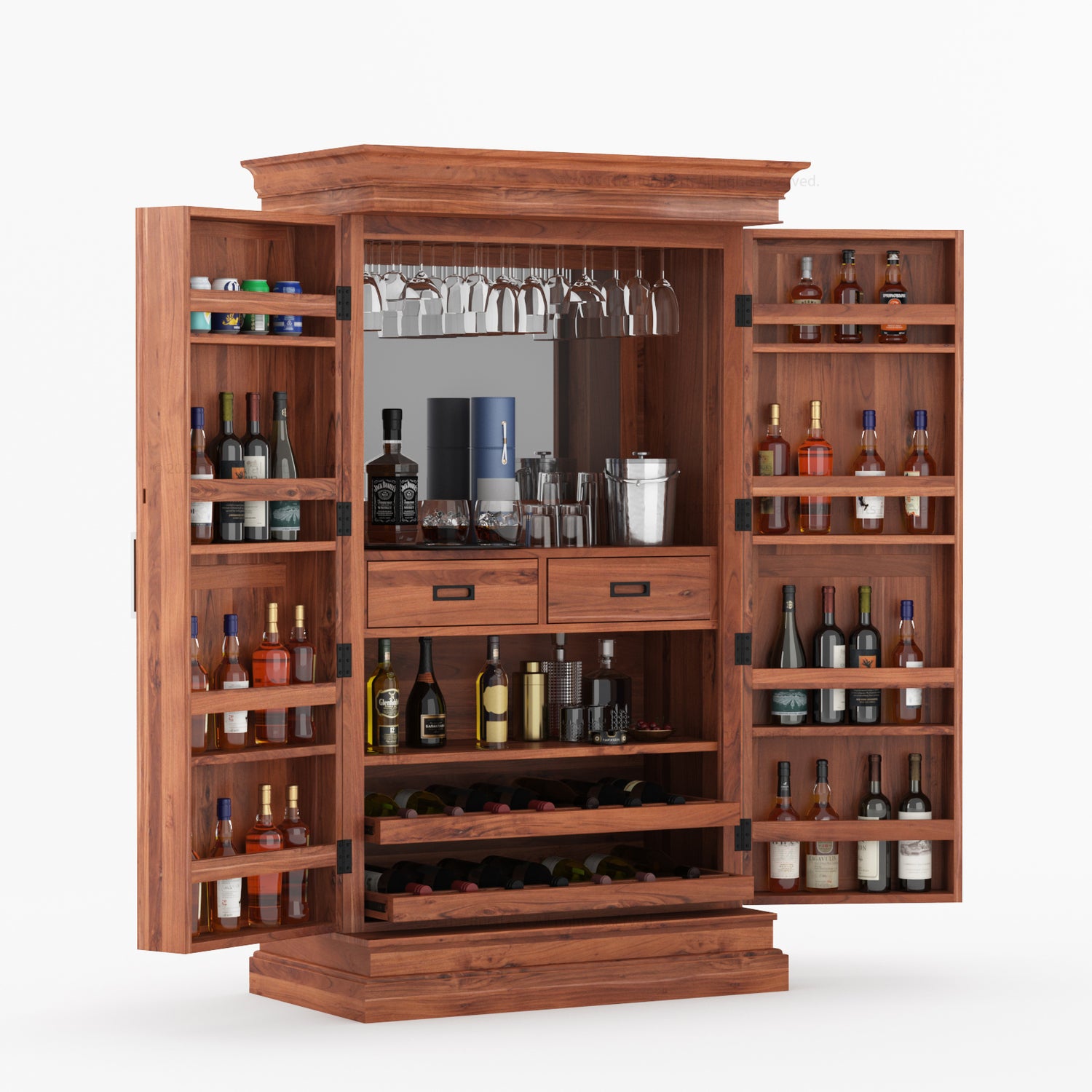 Melinda Solid Wood Bar Cabinet with Storage &amp; Wine Rack