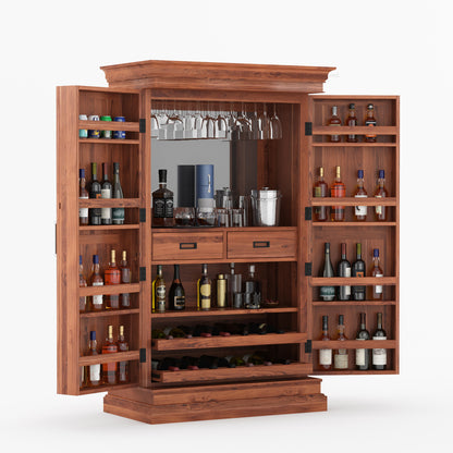 Melinda Solid Wood Bar Cabinet with Storage &amp; Wine Rack
