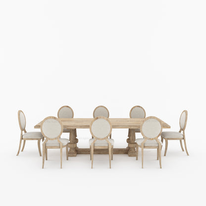San Pedro Solid Wood Double Pedestal Dining Table &amp; Oval-Back Chair Set