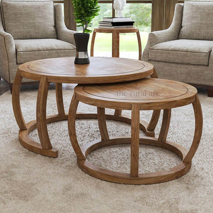 Orana Solid Wood 36" Rustic Round Nesting Coffee Table Set Of 2