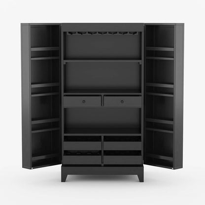 Avery Two Tone Solid Wood Black Tall Liquor Bar Cabinet