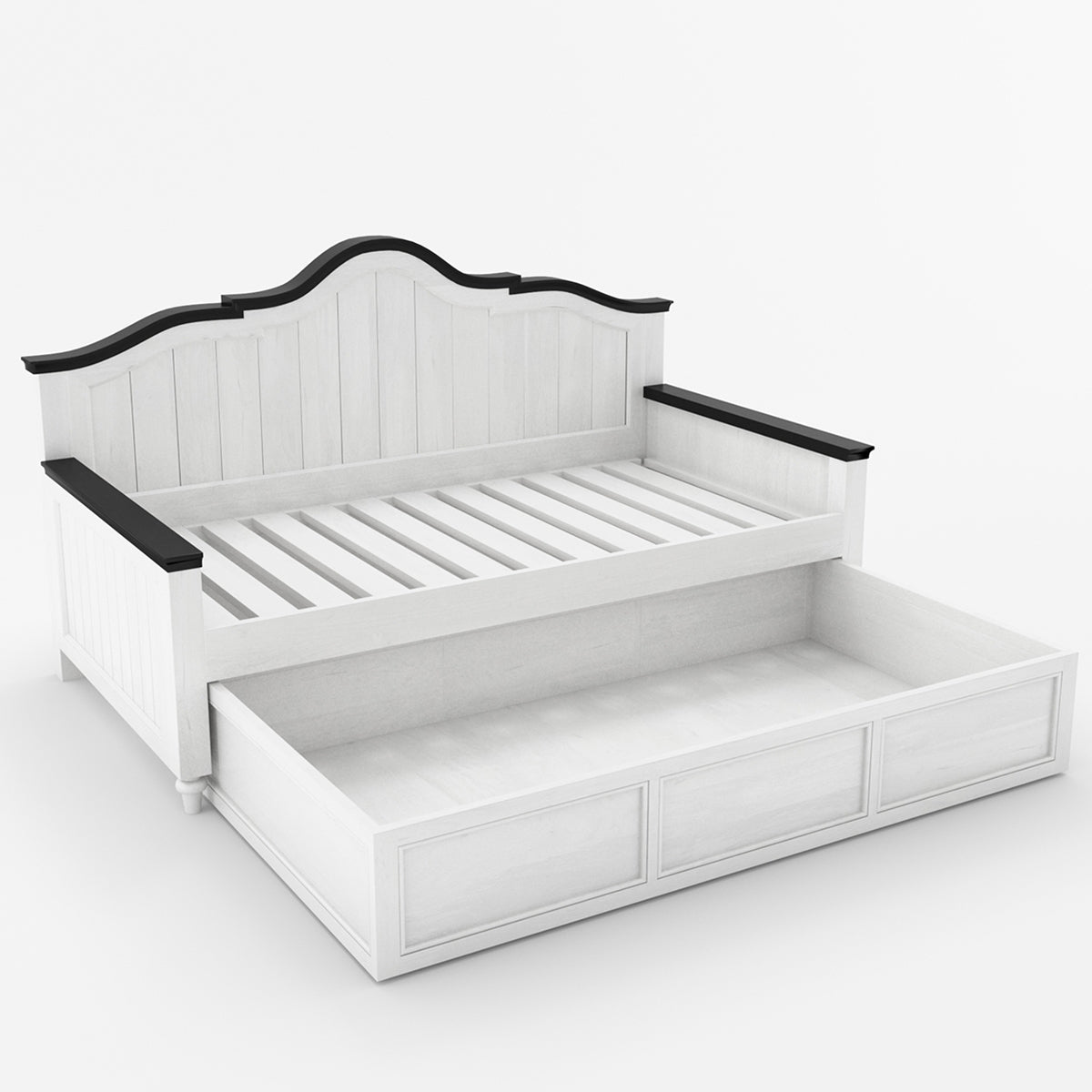 Girona Solid Wood Modern Farmhouse Twin Daybed With Popup Trundle