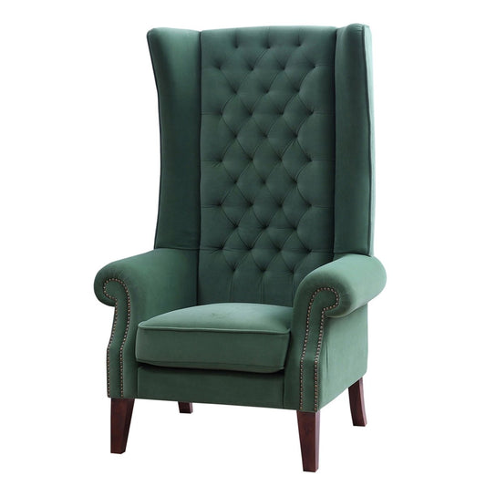 Whittier Tufted Upholstered Accent Chair w High Wingback & Rolled Arms