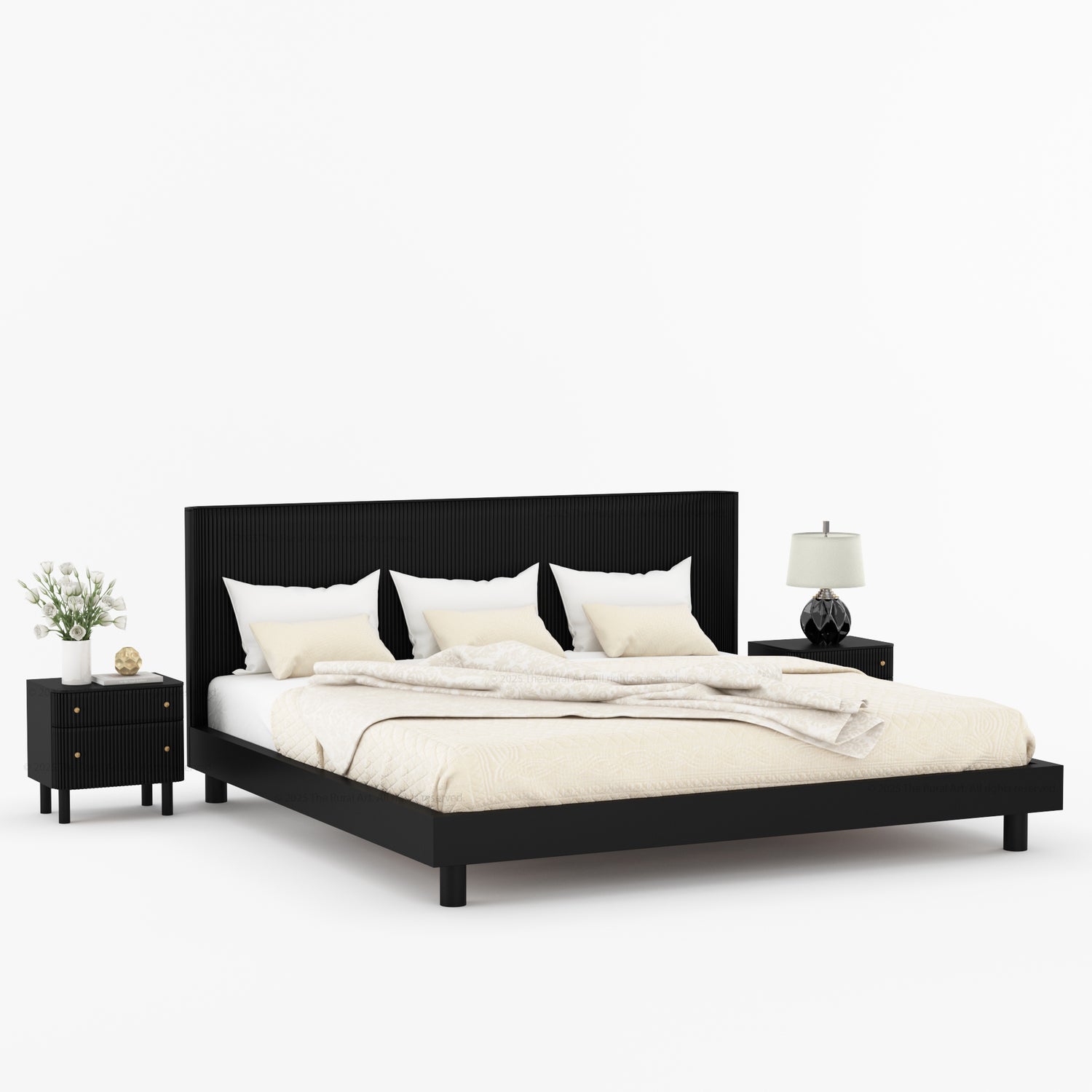 Richmond Platform Bed Frame with Fluted Headboard Made In Solid Indian Rosewood