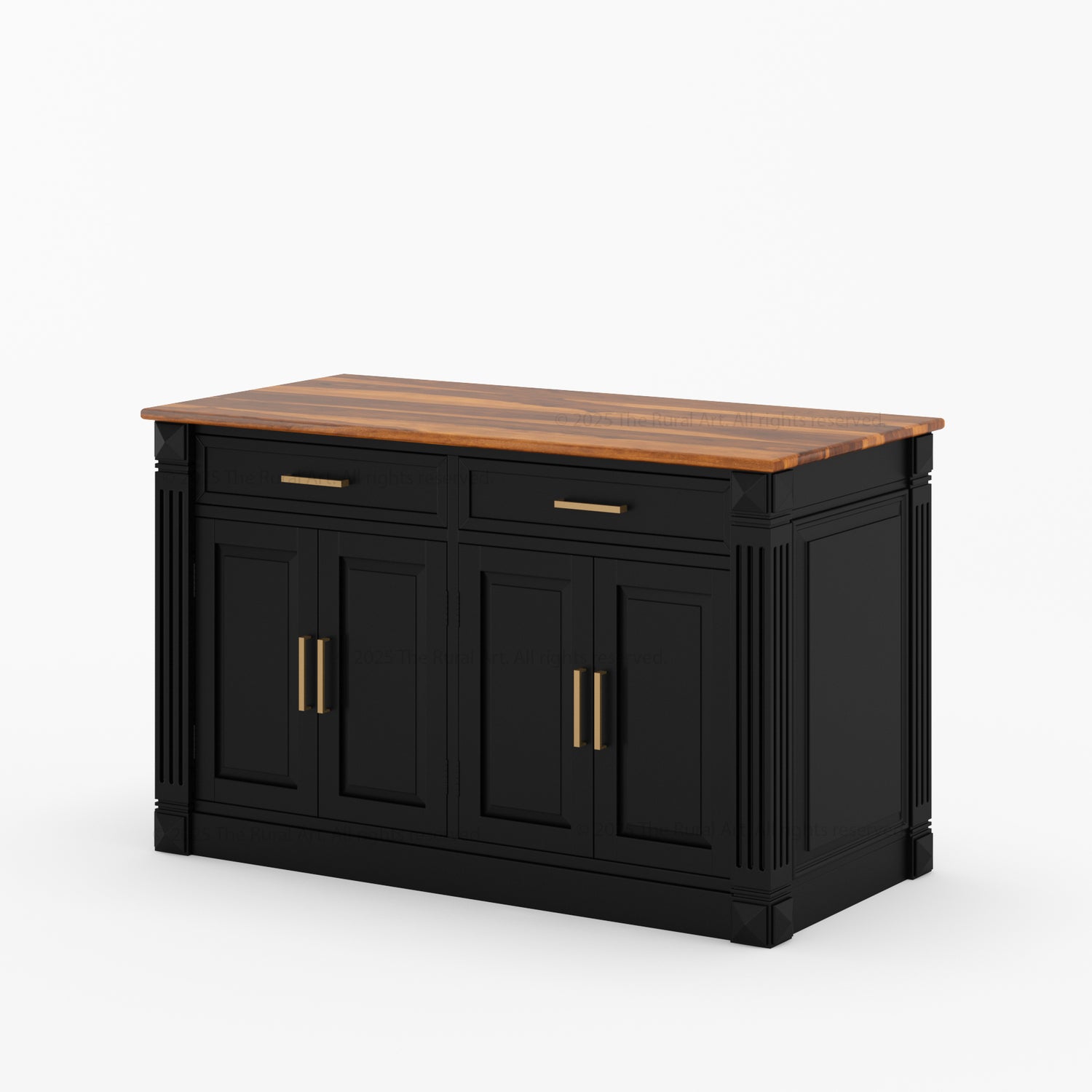 Rochester Solid Wood Classic Black Kitchen Island with Storage
