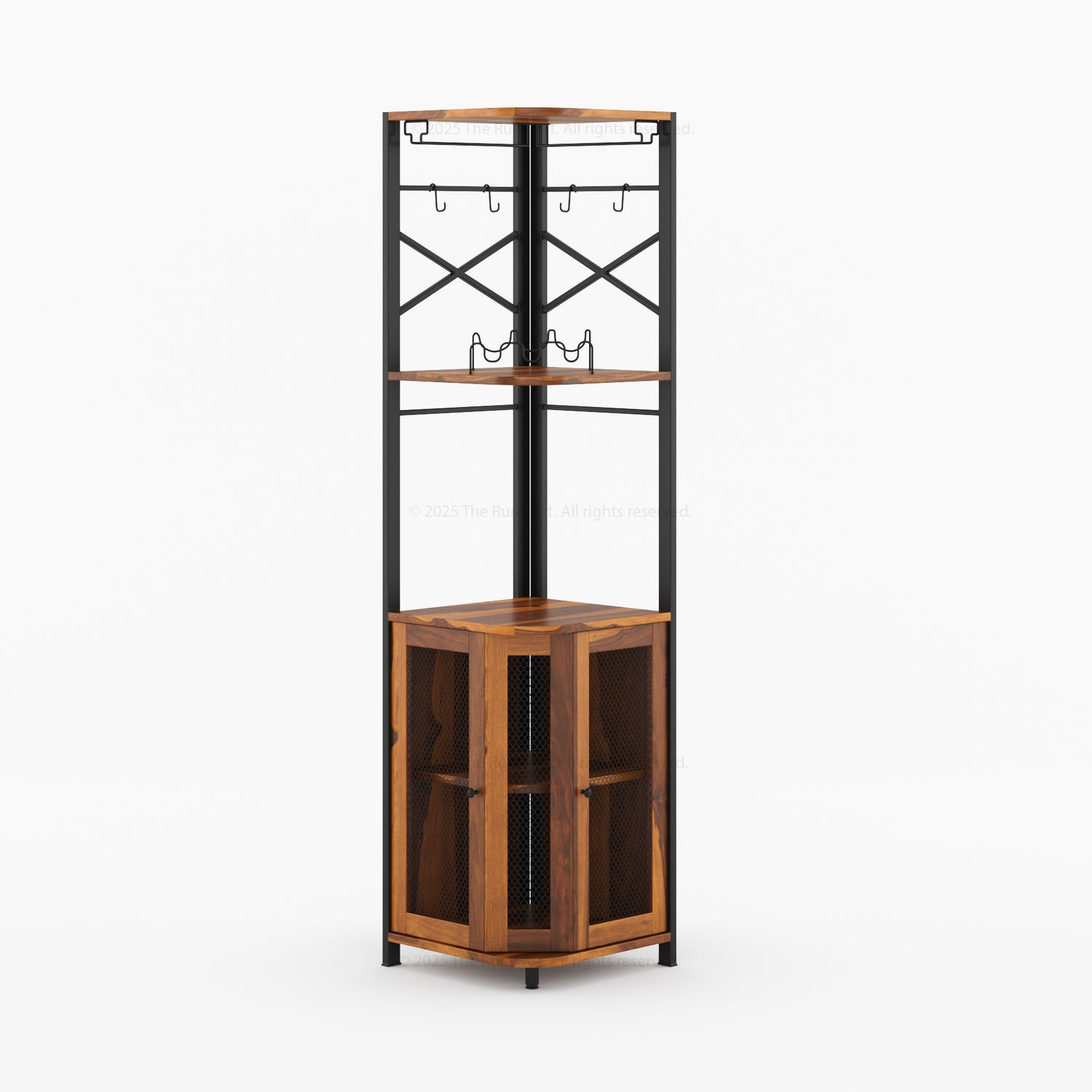Jasper Solid Wood Corner Wine Bar Cabinet with Glass Rack &amp; Storage