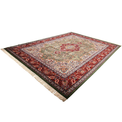 Asheville Hand-Knotted Wool Oriental Rug Sage Green, Crimson &amp; Ivory
