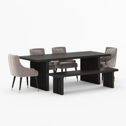 Montecito Noir Dining Table Set Solid Wood with Bench &amp; Chairs