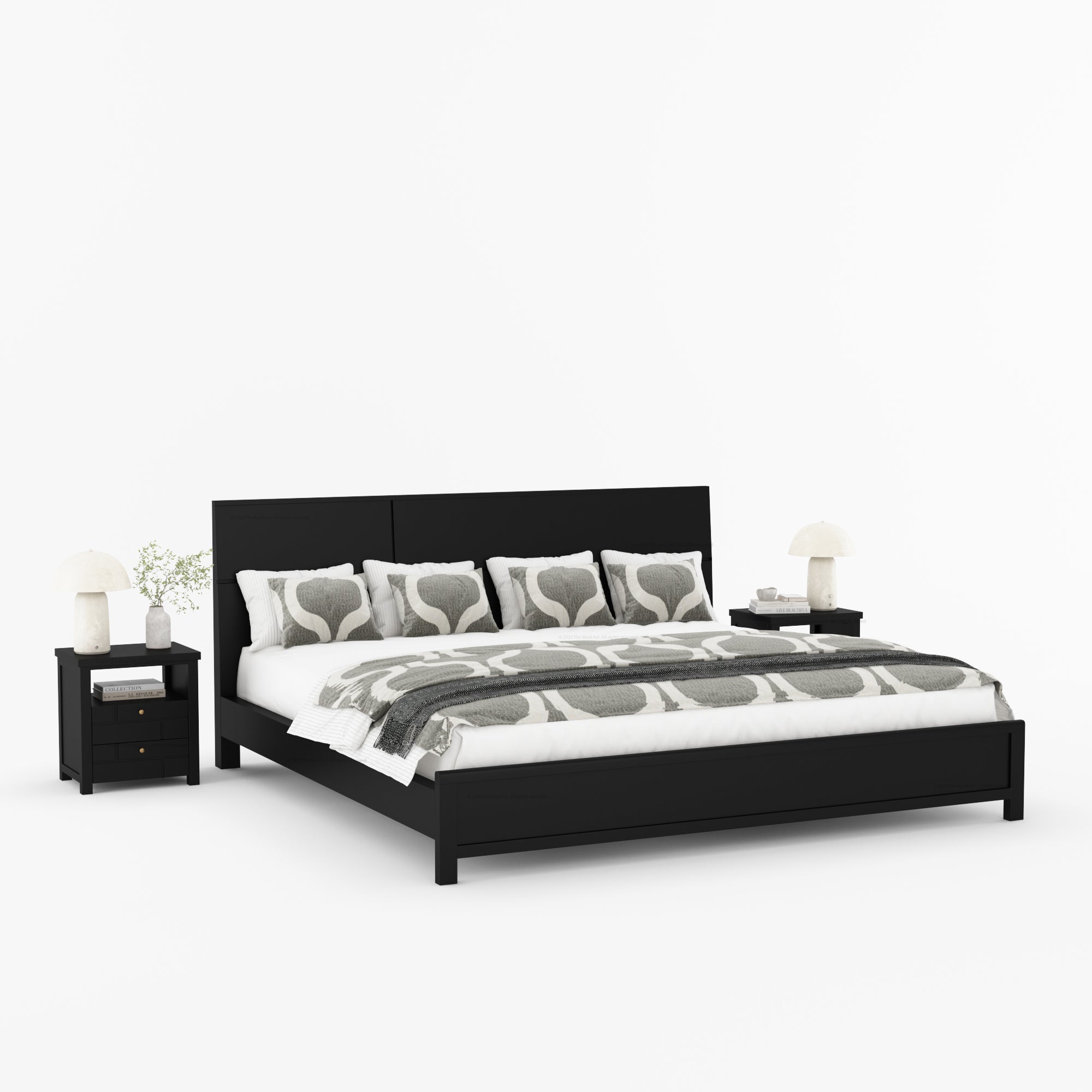 Princeton Solid Wood Platform Bed with Geometric Headboard Design