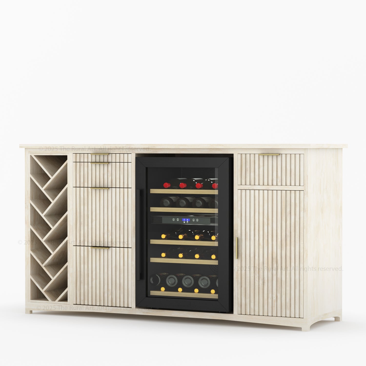 Florida Modern Fluted Wine Bar Cabinet with Mini Fridge Space