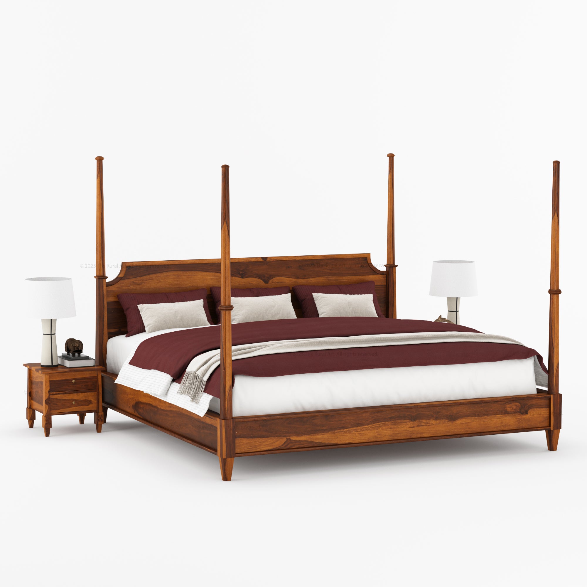 Dothan Four-Poster &amp; Floral-Carved Leg Solid Wood Bedroom Collection