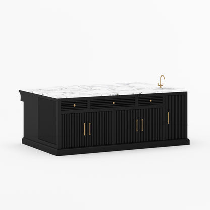 Sonoma Fluted Kitchen Island with Sink &amp; Quartz Top