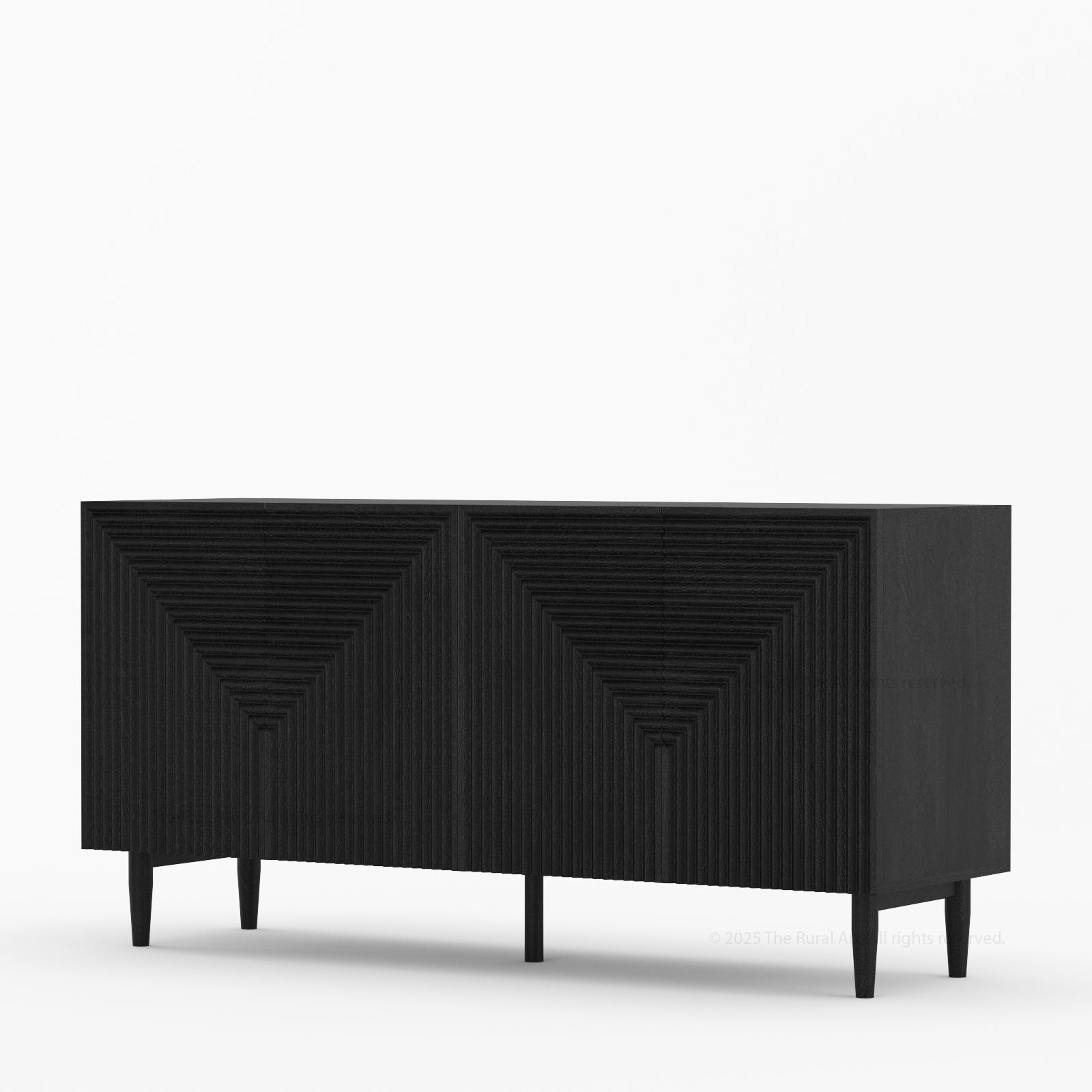 Chicago Geometric Carved Black Solid Wood Sideboard Buffet