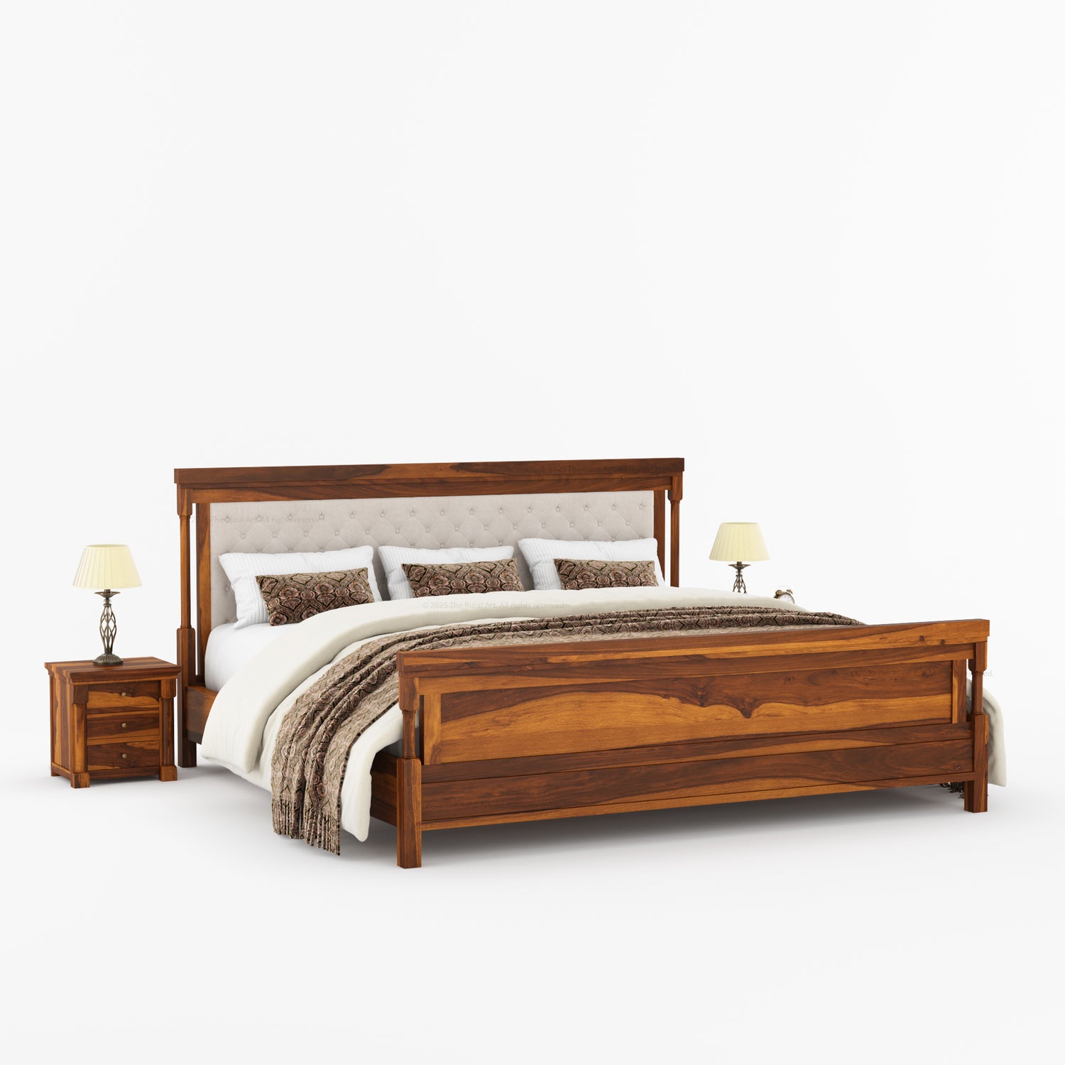 Verona Rustic Solid Wood Tall Headboard Upholstered Bed