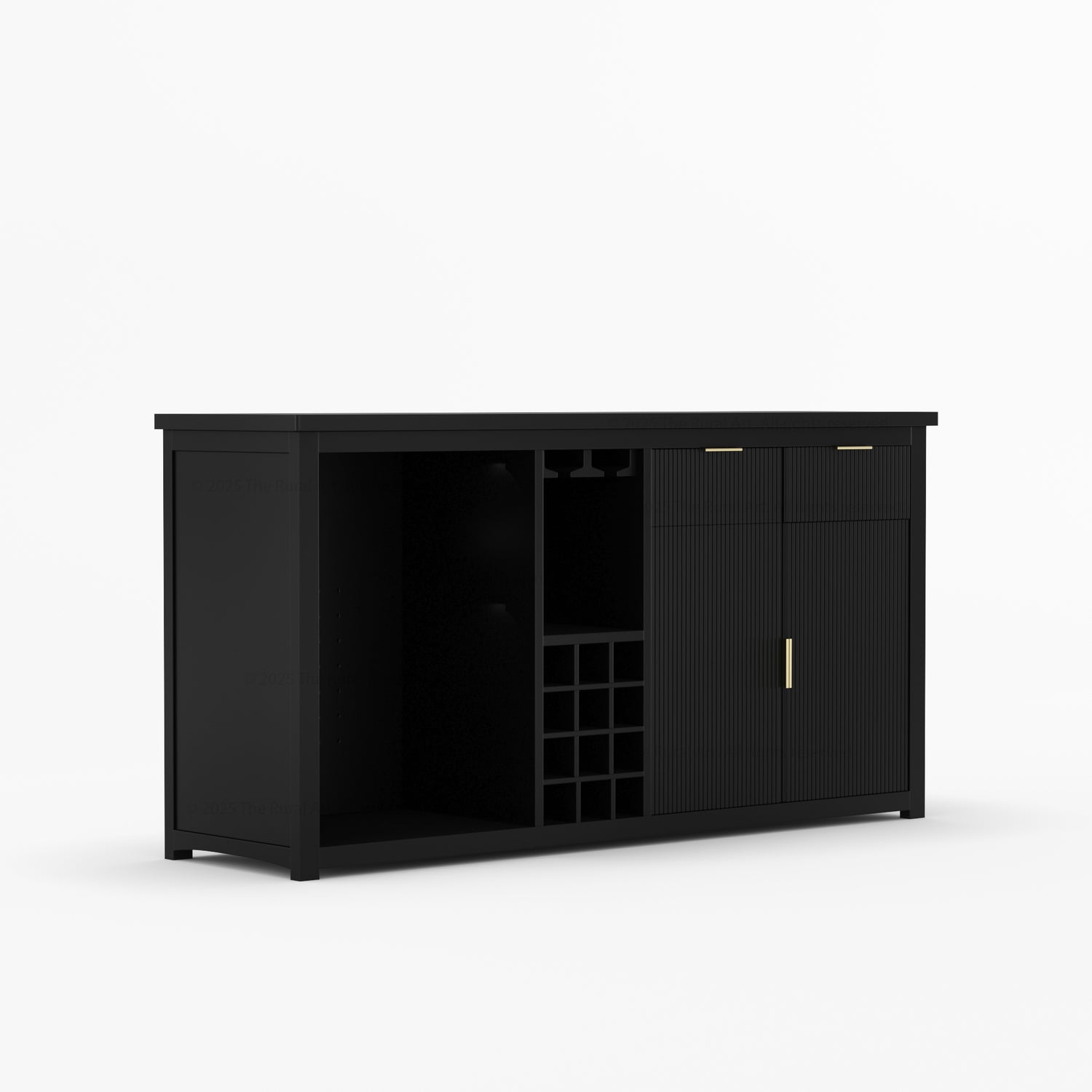 Sonoma Modern Black Bar Cabinet with Mini Fridge Space